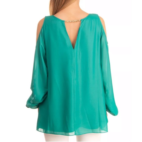 MARCIANO GUESS Cold Shoulder Chiffon Sheer Sleeve S - Picture 3 of 5